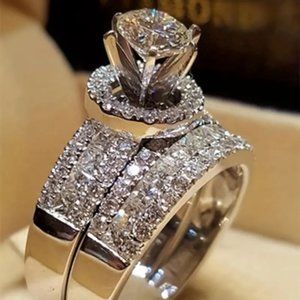 New Fashion & Exquisite Men's Beautiful Princess Square Zircon Ring Set Jewelry